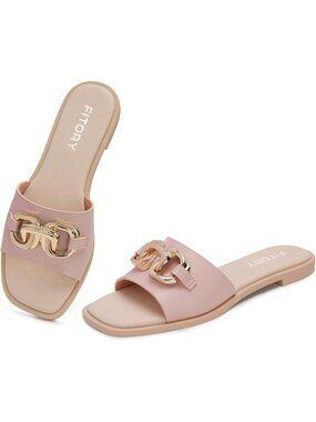 Women's Muted Pink Flat Slides With Soft Vegan Upper Leather Slippers Causal